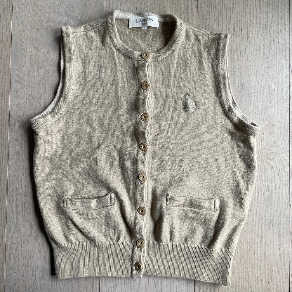 Vintage Lanvin Golf Sweater Vest, M Medium, Womens Tan/Beige Body Warmer Gilet